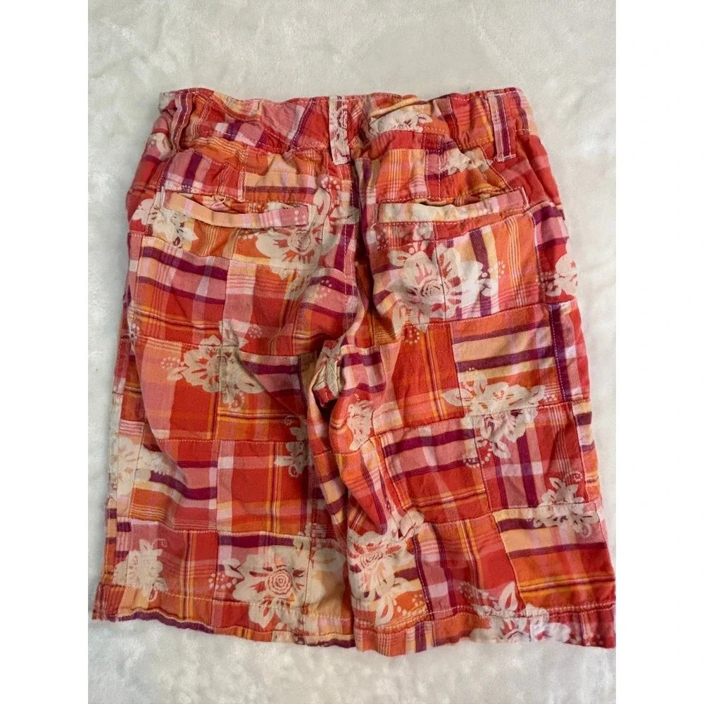 Old Navy Girls Orange Pink Patchwork Plaid Floral Hibiscus Shorts‎ Size 12